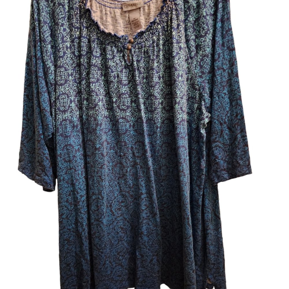 Catherines Blue Tunic with button neckline tab
